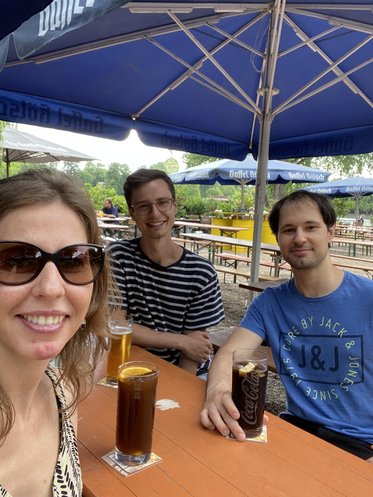 Team members in the beer garden